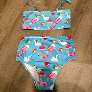 NWOT Colorful Flamingo and Popsicle high waist bikini